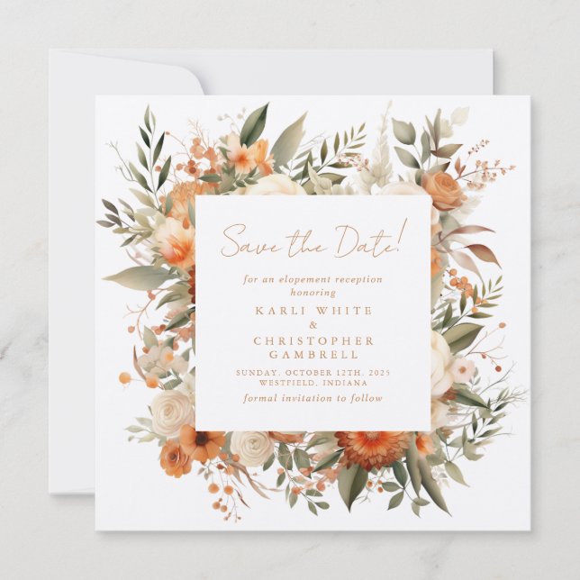 Save The Date Élégant Automne Botanique Floral Enregistrer La Da (Devant)