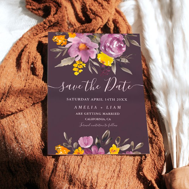 Save The Date Élégant automne hiver violet floral enregistrer la (Elegant fall winter purple floral save the date on purple)