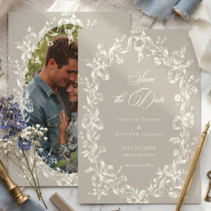Save The Date Élégant Baroque Vintage Neutre Mariage Ivoire Tan