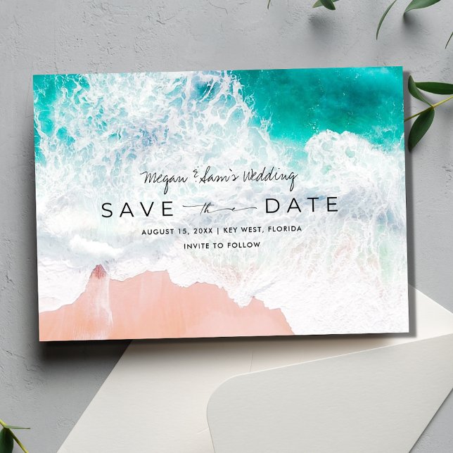 Save The Date Elegant Beach Destination Mariage Photo (Elegant Beach Destination Wedding Photo Save The Date)