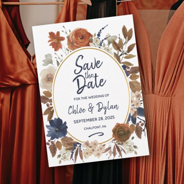 Save The Date Elégant Beige Brown Bleu (Créateur téléchargé)