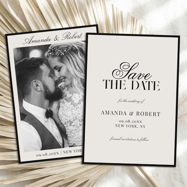 Save The Date Elegant Black and Ivory Old Money Photo Wedding (Créateur téléchargé)