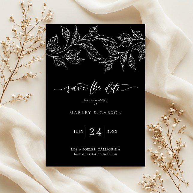 Save The Date Elegant Black and White Botanical Wedding (Créateur téléchargé)