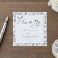 Elégant Black Chinoiserie Bird & Crest Mariage