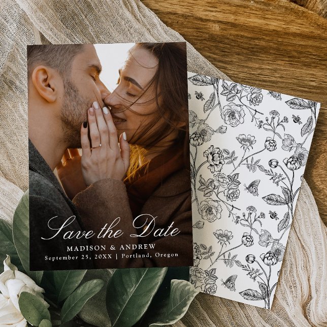 Save The Date Elegant Black Chinoiserie Photo Wedding (Créateur téléchargé)