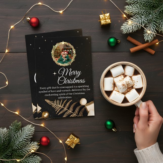 Save The Date Elegant Black & Gold Family Christmas Card 2026   (Créateur téléchargé)