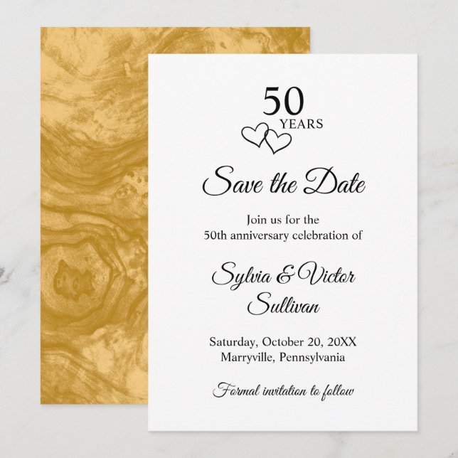 Save The Date Elegant Black & White 50th Wedding Anniversary (Devant / Derrière)