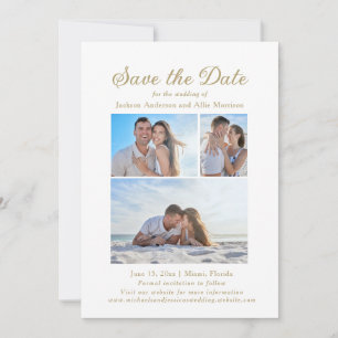 Save The Date Élégant Blanc 4 Photos 2 Faces Mariage