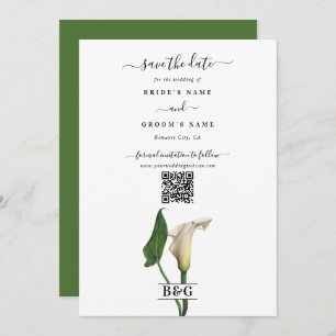 Save The Date Elégant blanc Calla Lily Vert Mariage botanique