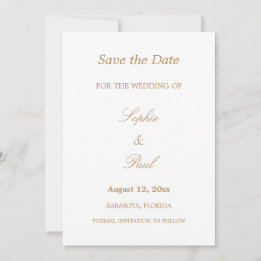 Save The Date Elégant blanc doré beige Enregistrer la date