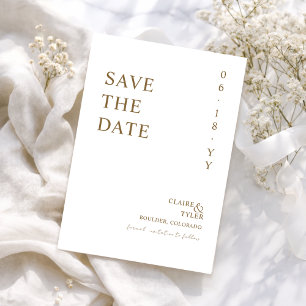 Save The Date Élégant Blanc et Or, Mariage Minimaliste