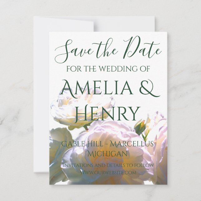 Save The Date Elégant blanc pêche orange roses (Devant)