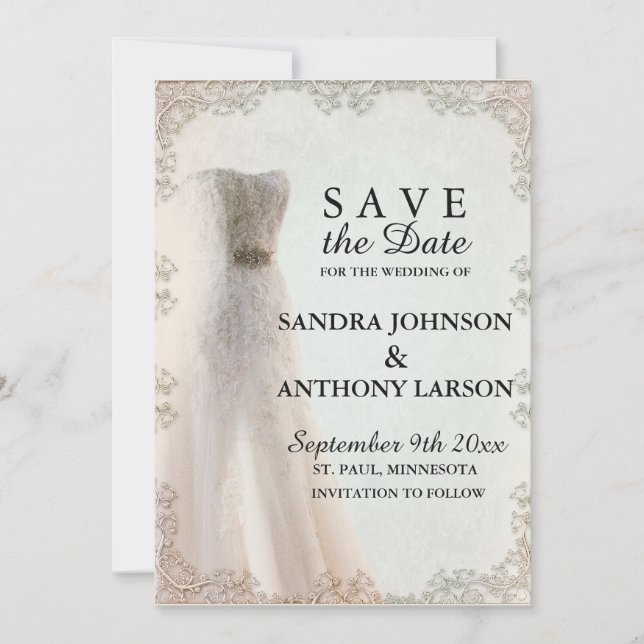 Save The Date Élégant Blanc Sauver La Date, Robe Mariage (Devant)