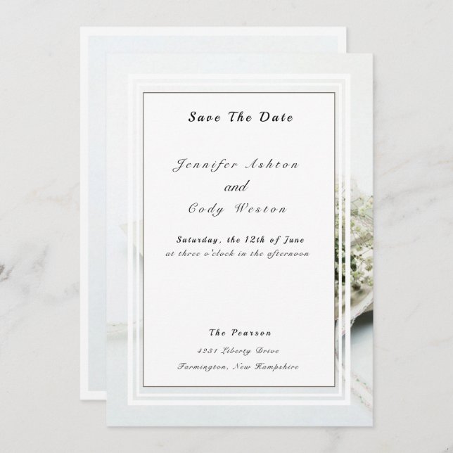 Save The Date Elégant Blanc Sous-Estimé Mariage Enregistrer La D (Devant / Derrière)