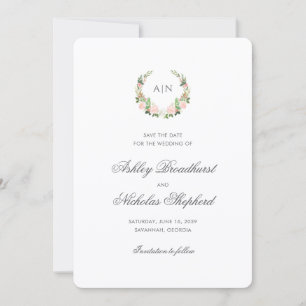 Save The Date Élégant blason floral aquarelle pour mariage