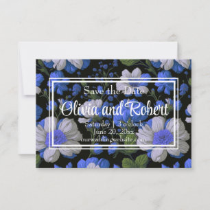 Save The Date Elégant bleu argenté blanc élégant floral rétro