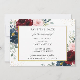 Save The Date Élégant Bleu Bleu Bleu Bleu Floral Rose Mariage