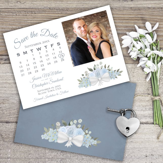 Save The Date Elégant bleu bleu bleu floral Calendrier Mariage p (Créateur téléchargé)