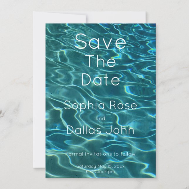 Save The Date Elégant bleu eau turquoise motif vagues de lac océ (Devant)