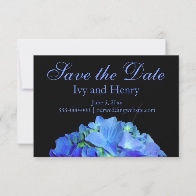 Save The Date Elégant bleu floral bleu rose hydrangée bleue (Devant)