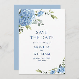 Save The Date Elégant bleu Hydrangea Fleurs Printemps Mariage