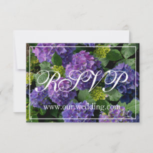 Save The Date Elégant bleu mauve magenta hydrangée florale RSVP