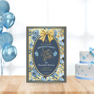 Save The Date Elégant bleu or Floral Surprise Anniversaire Plat