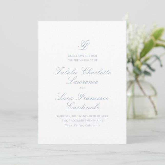 Save The Date Elégant bleu outresque Mariage traditionnel (Debout devant)