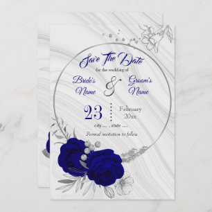 Save The Date élégant bleu royal gris argenté
