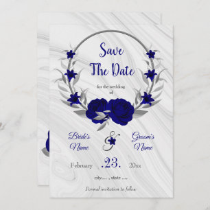 Save The Date élégant bleu royal gris argenté floral enregistrer