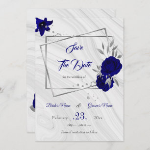 Save The Date élégant bleu royal gris argenté géométrique enregi