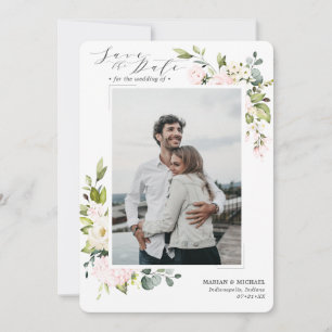 Save The Date Élégant Blush Floral & Eucalyptus Mariage