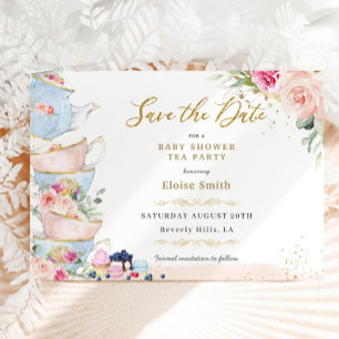 Save The Date Elégant Blush Floral High Tea Party Baby shower