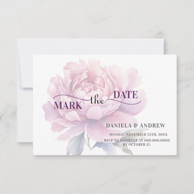 Save The Date Élégant Blushing Bloom Romantique rose Peony Maria (Devant)