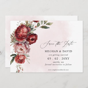 Save The Date Élégant Boho Bourgogne Blush Floral Mariage