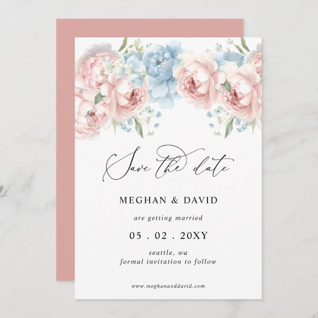 Save The Date Elégant Boho été printemps Blush Floral Mariage (Devant / Derrière)