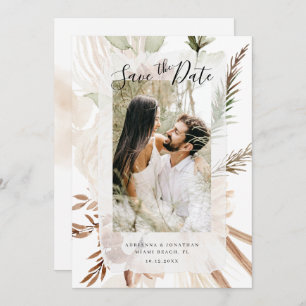 Save The Date Elégant Boho Floral Pampas Photo