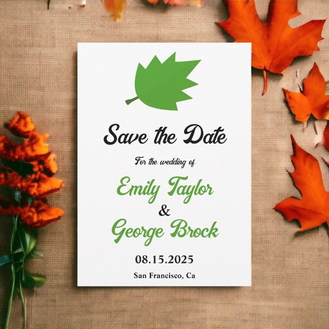 Save The Date Élégant Boho Green Automne Feuilles Mariage de aut (Créateur téléchargé)