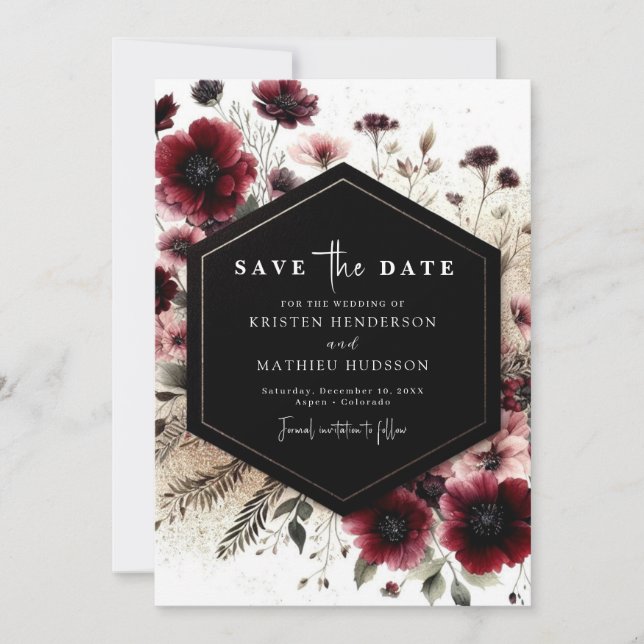 Save The Date Elegant Boho Mariage Bourgogne (Devant)