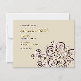 Save The Date Elégant Boho pourpre Spirales Ethnique Adulte Anni