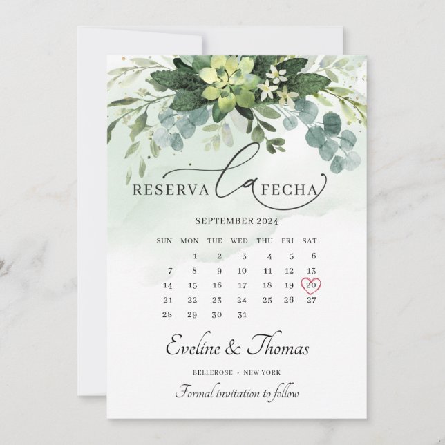 Save The Date Elégant Boho verdure succulents reserva la fecha (Devant)