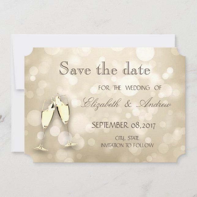 Save The Date Elegant Bokeh, Vins de verre Mariage Enregistrer l (Devant)