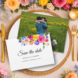 Save The Date Élégant Bold Coloré Fleurs aquarelle mariage