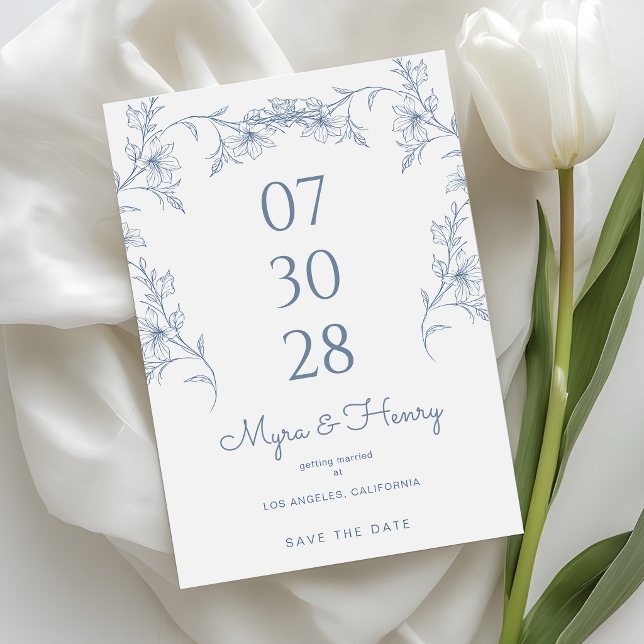 Save The Date Elegant Botanical Floral Dusty Blue Wedding (Créateur téléchargé)