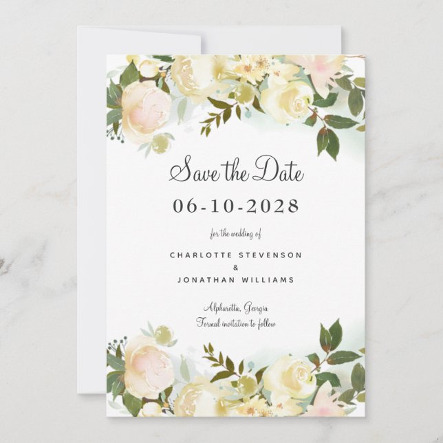 Save The Date Élégant Botanique Chic Vert Mariage Floral (Devant)