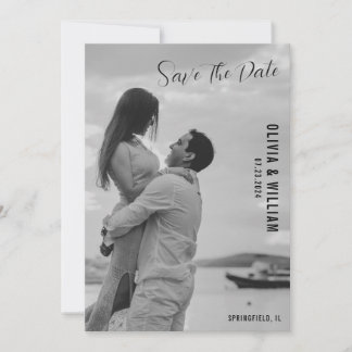 Save The Date Elégant Botanique Noir et Blanc Monogramme QR Code