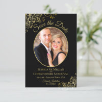 Elégant Boucles d'or Oval Photo Black Mariage