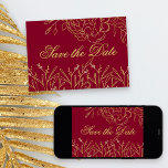 Save The Date Élégant Bourgogne et or Art Floral<br><div class="desc">Élégant Enregistrer les cartes de dates que vous pouvez customiser pour convenir à tout événement. Le design floral délicat présente des oeuvres d'art raffinées, des dessins encadrés de fleurs et des feuilles en or sur un arrière - plan bordeaux. Un côté de la carte dit "Save the Date" en belle...</div>