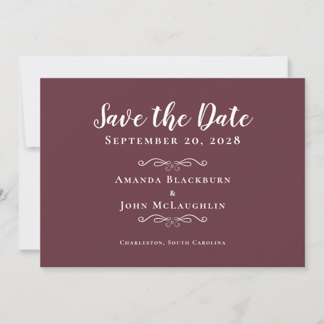 Save The Date Élégant Burgundy Delicate Calligraphie Romantique (Devant)