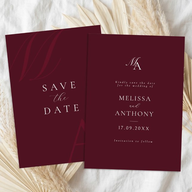 Save The Date Elegant Burgundy Monogram Modern Wedding (Créateur téléchargé)